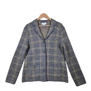 VTG Rena Rowen 100% Wool Jacket sz M Gray Plaid Pockets Button Up Preppy